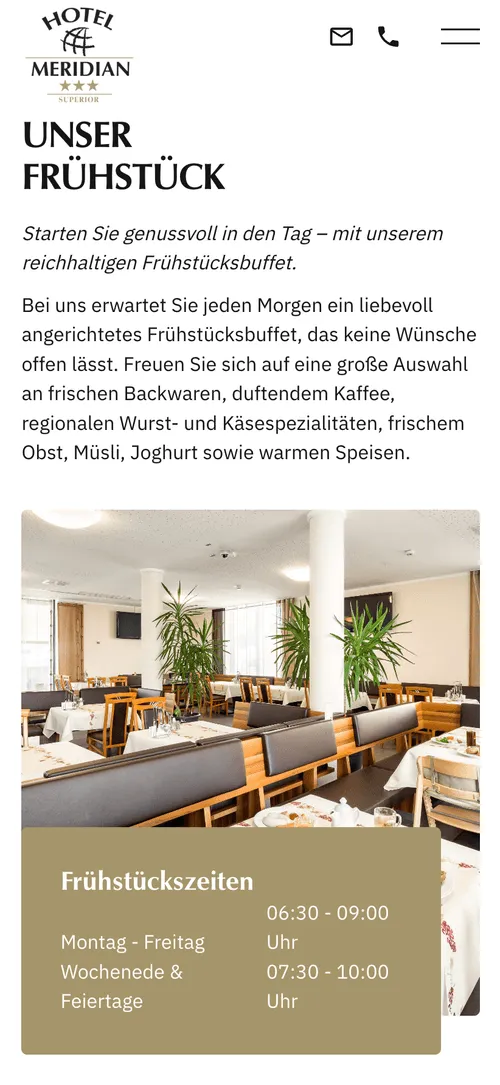 Webseite des Restaurants Meridian in Landshut mit einer neuen Gastique Webseite. Startseite der Webseite.