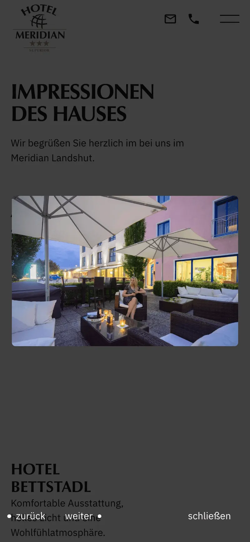 Webseite des Restaurants Meridian in Landshut mit einer neuen Gastique Webseite. Bildersektion / Galerie der Webseite.